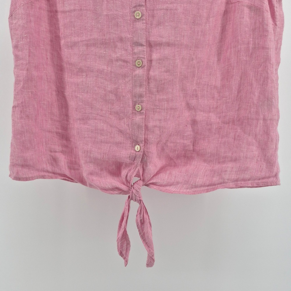 Talbots Pink 100%‎ Linen Sleeveless Button-Front Tie-Hem Top Women's Medium - Picture 4 of 9